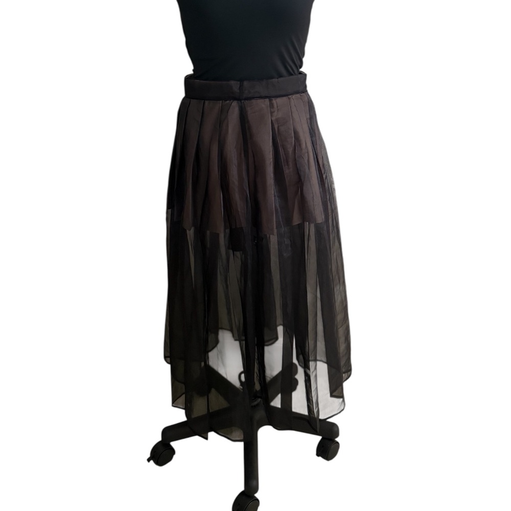 BRAND NWT: COMMENSE pleated sheer mid-length skirt. Size: Medium Color: Black